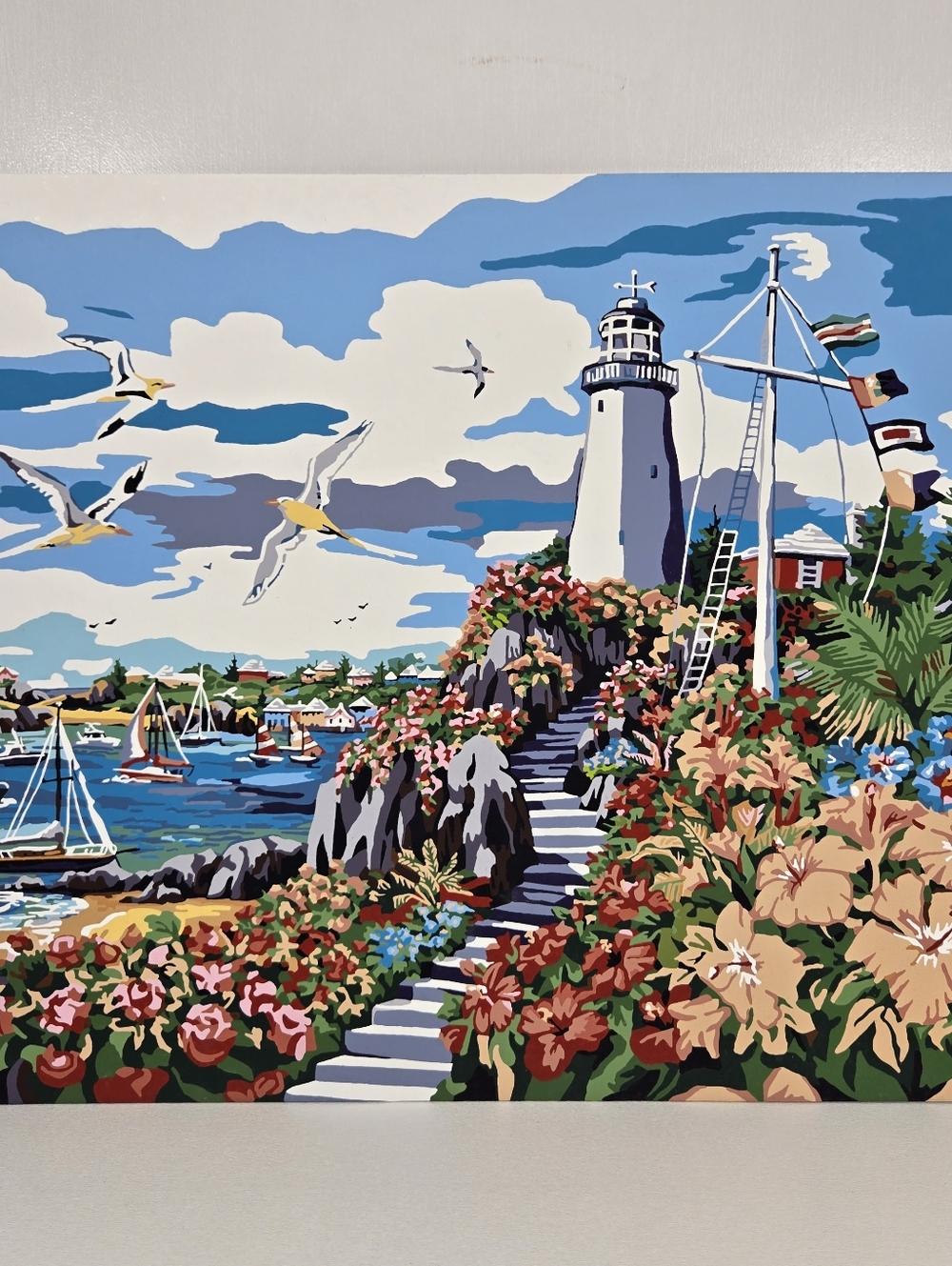 Seaside Villa Lighthouse Finished Acrylic Painting‎ Paint By Number 20x16 Pastel